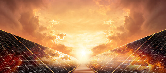 Wall Mural - solar panels reflect sparkling light from the sun ,clean energy and environment. 3d rendering