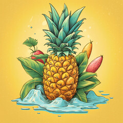 Wall Mural - illustration of pineapple flavored ice cream