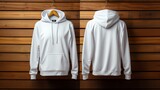 Fototapeta  - white hoodie template. Front and back view. Hoodie sweatshirt long sleeve with hoody for design mockup for print, isolated on pastel background