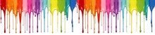 Colorful Rainbow Color Acrylic Paint Flowing Down Over White Background Banner Panoramaic, Wide Panoprama Long, Dripping Colorful Liquid. Digital Art (Generative Ai)