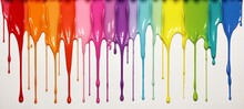 Colorful Rainbow Color Acrylic Paint Flowing Down Over White Background, Dripping Colorful Liquid. Digital Art (Generative Ai)