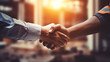 © Pravit - engineer and technician contractor shaking hand after business meeting to greeting start up project contract in construction site building, successful, partnership, teamwork concept, Generative AI