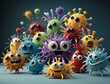 A  group of cartoon germs with googly eyes cute coronavirus
