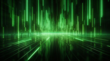 Abstract Technology Background With Green Light Lines. 3d Rendering, 3d Illustration.
