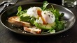 poached egg with leaking yolk, protein healthy food, egg benedict keto diet recipe, low calorie breakfast toast, Generative AI
