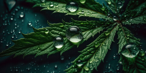 ganja seamless background, visible drops of water, overhead angle. AI Generated