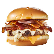 Ultimate Bacon Cheeseburger Isolated On Transparent Background, Png Cutout, Generative AI