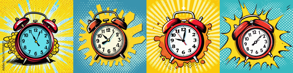 Pop art comic alarm clock. Cartoon vector illustration. Stock Vector ...