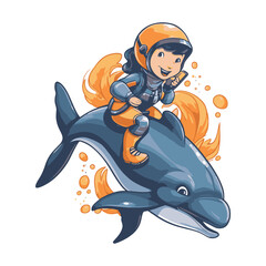 Wall Mural - Girl on a dolphin. Cartoon vector illustration.