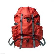 Dark Red Backpack With Buckles On A Plain White Background Mock-up