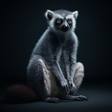 Ring-tailed Lemur (Lemur Catta) Isolated On A Black Background - Studio Shot. Generative Ai.