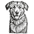 Anatolian Shepherd dog cartoon face ink portrait, black and white sketch drawing, tshirt print