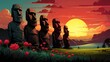 Easter Island is known for its iconic stone statues. (Illustration, Generative AI)