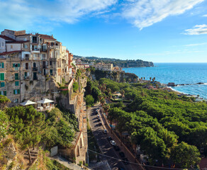 Wall Mural - Tropea town view, Calabria, Italy, Tyrrhenian Sea evening summer coast.