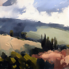 Poster - Tuscany landscape impressionism painting