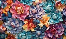  A Bunch Of Flowers That Are Painted On A Wall Together.  Generative Ai