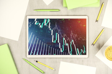 Aufkleber - Top view of abstract creative financial graph on modern digital tablet screen, forex and investment concept. 3D Rendering