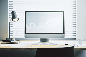 Aufkleber - Modern computer display with abstract financial graph, financial and trading concept. 3D Rendering