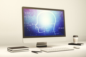 Aufkleber - Creative artificial Intelligence concept with human head sketch on modern computer monitor. 3D Rendering