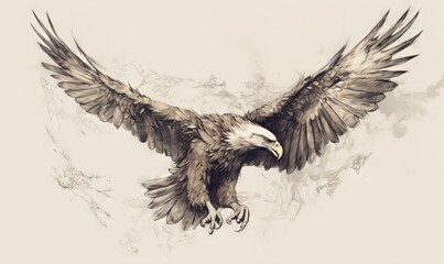 Naklejka na meble  a drawing of a bald eagle flying in the air with its wings spread.  generative ai