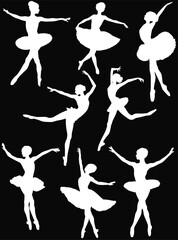 Wall Mural - ballet dancer eight silhouettes on black