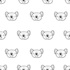 Wall Mural - Seamless vector pattern. Cute faces of a koala. Animal drawn with marker pen. Children's hand-drawn drawing. Vector illustration