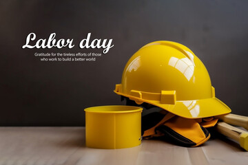 Labor day banner typography with safety helmet