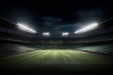 Fototapeta Sport - Stadium with grass field and lights. Created with generative AI.