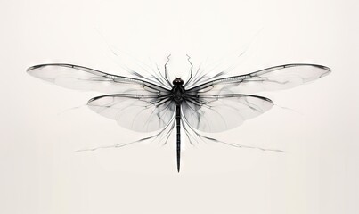 Sticker -  a black and white photo of a dragonfly on a white background.  generative ai