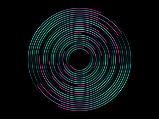 Canvas Print - Abstract circle line pattern spin glitchy green light isolated on black background in the concept of music, technology, digital