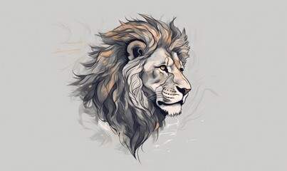 Wall Mural -  a drawing of a lion's head on a gray background.  generative ai