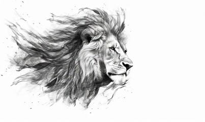 Poster -  a black and white drawing of a lion's head.  generative ai