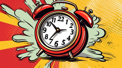 Alarm clock ring comic book pop art retro style,  Created using generative AI tools.