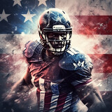Fototapeta Sport - Painting illustration of an American football player with the American flag.  Generative AI.