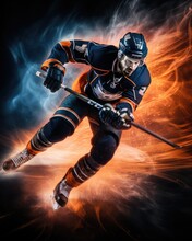 Dynamic Illustration Of A Ice Hockey Player - Sports Clipart