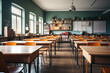 © ADDICTIVE STOCK - An empty classroom with many desks and bookshelves created with Generative AI technology