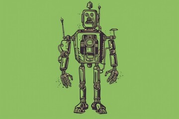 Poster - futuristic robot against a vibrant green backdrop. Generative AI