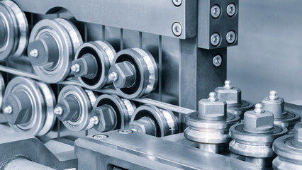 Poster - Metalworking concept background, production of metal wire rod, industrial production line