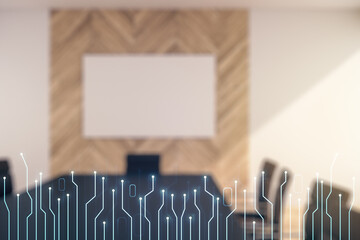 Aufkleber - Double exposure of abstract virtual circuit hologram on a modern meeting room background. Research and development hardware concept