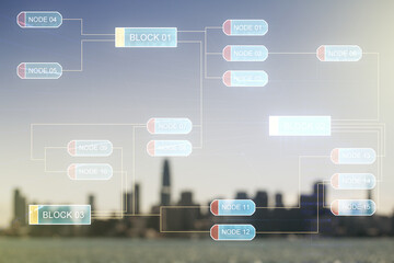 Aufkleber - Abstract virtual coding concept on blurry skyline background. Multiexposure