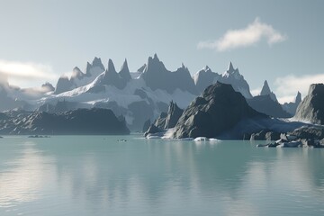 Poster - serene lake nestled among towering mountains