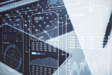 Poster - Abstract creative stats data concept on modern laptop background. Multiexposure