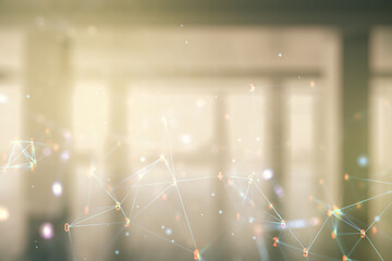 Poster - Abstract virtual wireless technology hologram on empty corporate office background. Big data and database concept. Multiexposure