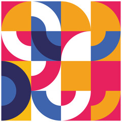 Poster - Geometric wallpapers. Abstract background with patterns of circles, squares, triangles, and other geometric shapes in bright colors. Editable geometric illustration wallpaper.