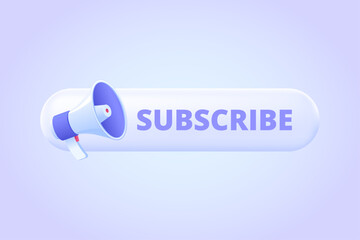 Subscribe email newsletter, social network and channel button with notification bell icon. 3d button for landing page. Three dimensional vector illustration for website, banner.