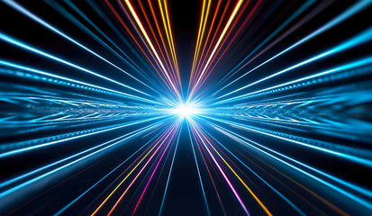 Wall Mural - illustration of abstract colorful neon motion blur background, high speed shooting glowing stars in 
