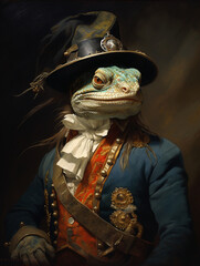 Wall Mural - An Oil Painting Portrait of a Lizard Dressed Up as a Pirate | Generative AI