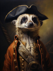 Wall Mural - An Oil Painting Portrait of a Meerkat Dressed Up as a Pirate | Generative AI