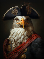 Wall Mural - An Oil Painting Portrait of a Seagull Dressed Up as a Pirate | Generative AI