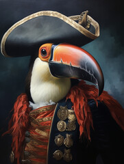 Wall Mural - An Oil Painting Portrait of a Toucan Dressed Up as a Pirate | Generative AI